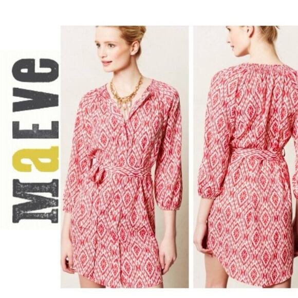 ANTHROPOLOGIE MAEVE MINI DRESS HOT PINK WHITE SZ M STRAP BELT SOPHISTICATED - Picture 1 of 16